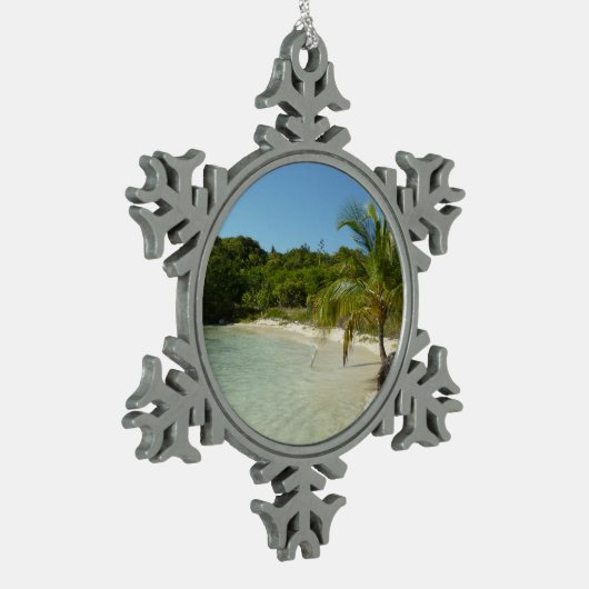Antiguan Beach Mooi tropisch landschap Tin Sneeuwvlok Ornament (Links)