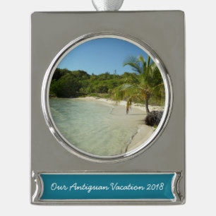 Antiguan Beach Mooi tropisch landschap Verzilverd Banner Ornament