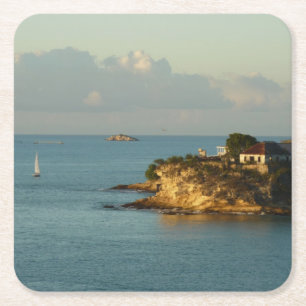 Antiguan Coast Beauful Island Seascape Vierkante Kartonnen Onderzetter