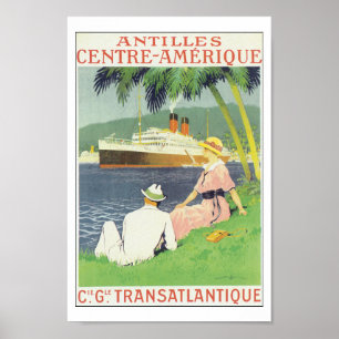 Antilles vintages Amérique Caraïbes affiche de voy