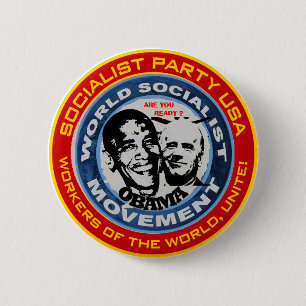 antiobama socialistische jute ronde button 5,7 cm