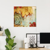 Antiquarian Print met Compass and Poppies (Thuiskantoor)