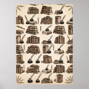 Antiquarische Boeken Ganzepen Inkt Vintage Bibliot Poster