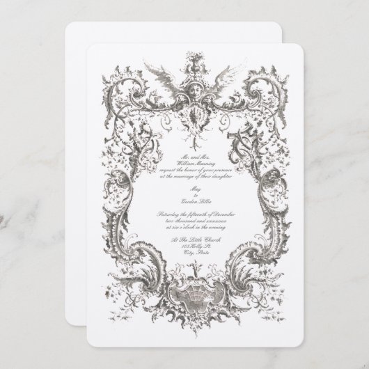 Antique 1745 Baroque Rococo Cartouche Invitation (Devant / Derrière)