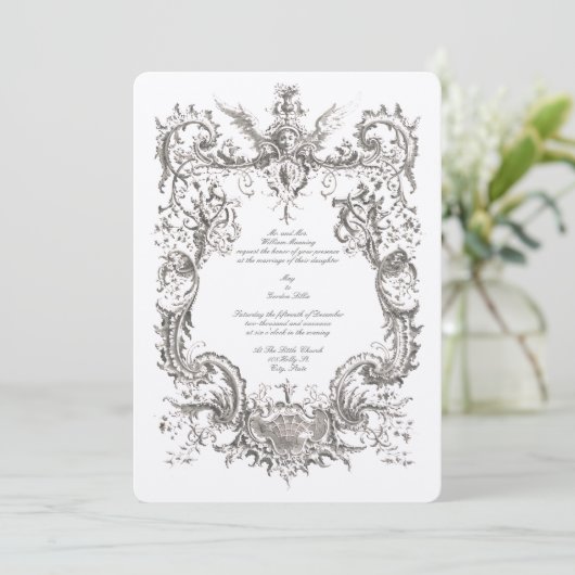 Antique 1745 Baroque Rococo Cartouche Invitation (Debout devant)