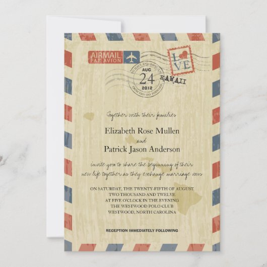 Antique Airmail Hawaii Faire-part de mariage (Devant)