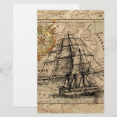 Antique Ancienne Carte Générale de France & Navire (Devant / Derrière)