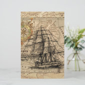 Antique Ancienne Carte Générale de France & Navire (Debout devant)