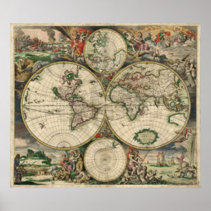 Antique Antique carte du monde Poster