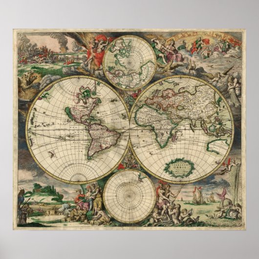 Antique Antique carte du monde Poster (Devant)