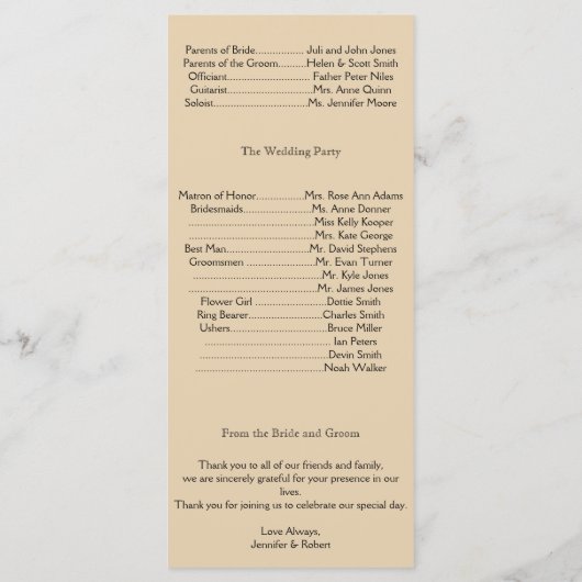 Antique Antique Vieux Monde Programme de mariage (Dos)