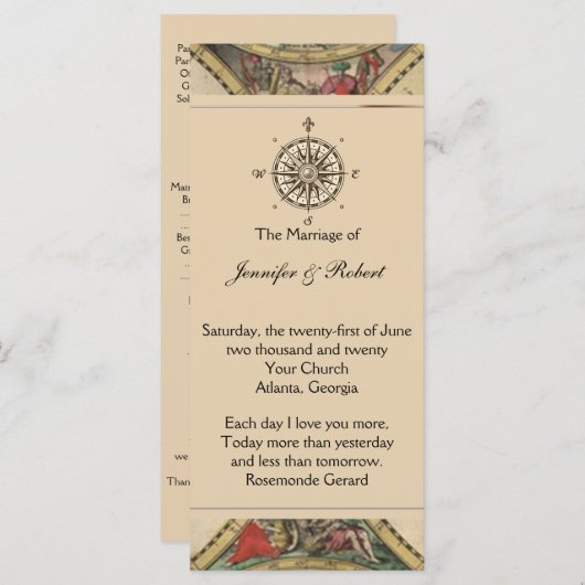 Antique Antique Vieux Monde Programme de mariage (Devant / Derrière)