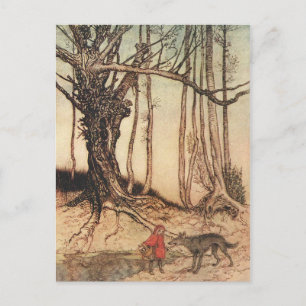 antique Arthur Rackham Roodkapje & Wolf Print Briefkaart