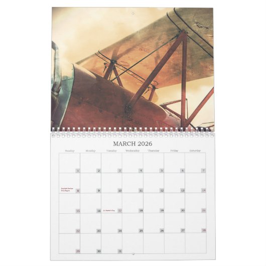 Antique Avions Biplanes Calendrier 12 mois (Mar 2026)