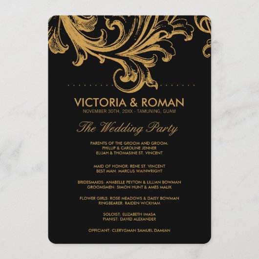 Antique Black and Gold Floral Wedding Programmes (Devant)