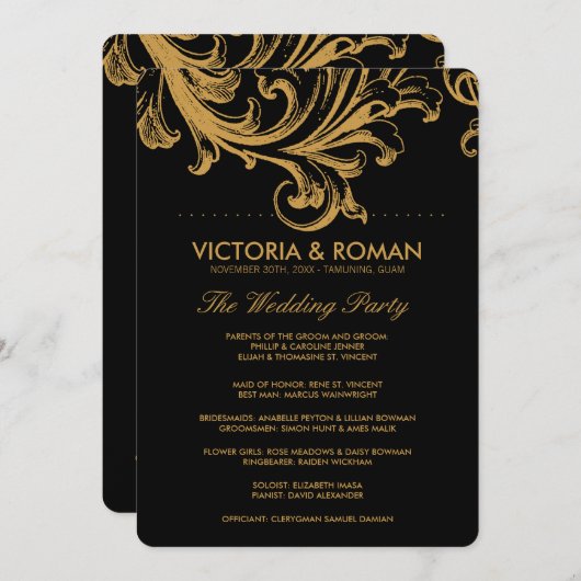 Antique Black and Gold Floral Wedding Programmes (Devant / Derrière)