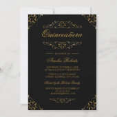 Antique Black Gold Flourish Quinceanera Invitation (Devant)
