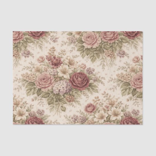 Antique Blush Rose Garden Pattern Tissuepapier (Voorkant)