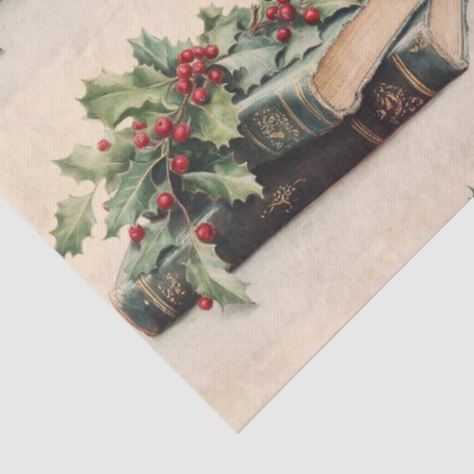 ANTIQUE BOOKS AND HOLLYBERRIES Christmas Pattern Tissuepapier (Detail)