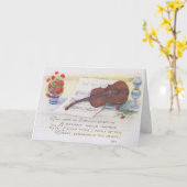 Antique carte d'anniversaire avec violon et musiqu (Fleur jaune)