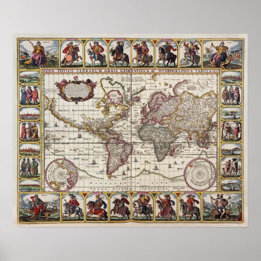 Antique carte du monde Réplique poster (Devant)