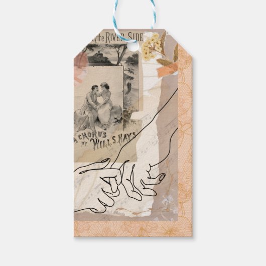 Antique Collage Floral Ephemera Lovers Riverside Cadeaulabel (Voorkant)