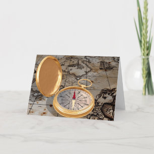 Antique Compass Sur Une Carte Cartes De Voeux