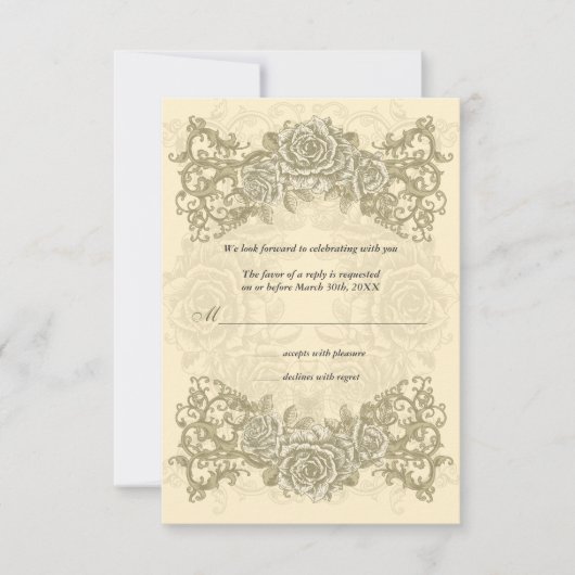 Antique Crème Rose réponse Mariage Invitation (Devant)