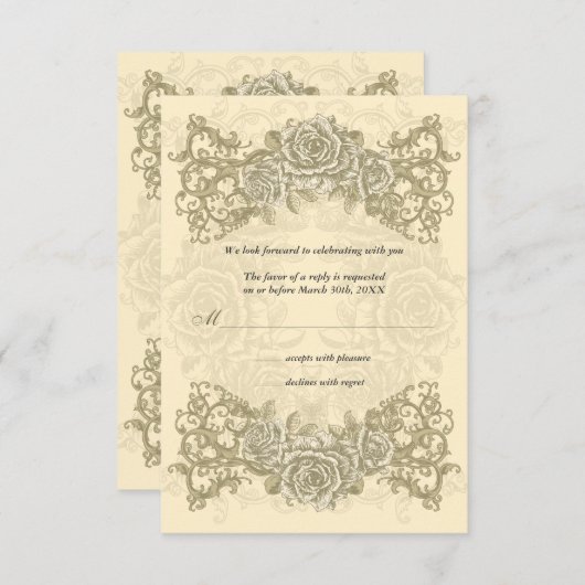 Antique Crème Rose réponse Mariage Invitation (Devant / Derrière)