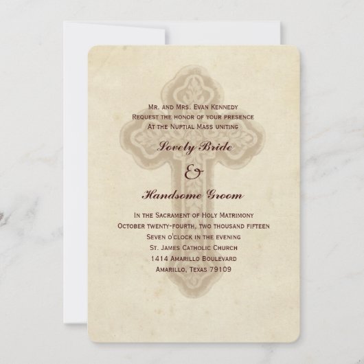 Antique Croix Brown Faire-part de mariage (Devant)