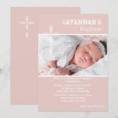 Antique Cross Blush Photo Invitation religieuse (Devant / Derrière)