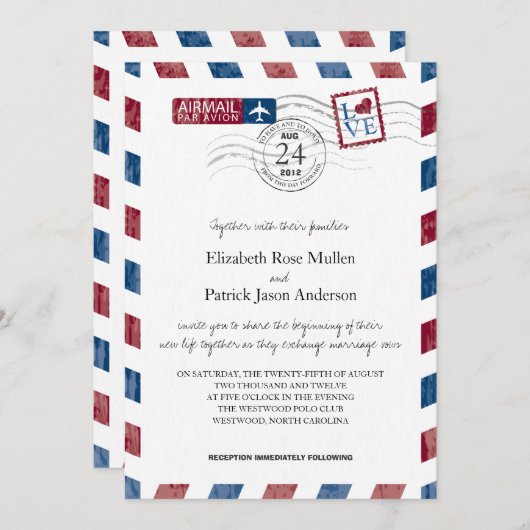 Antique Faire-part de mariage Airmail (Devant / Derrière)