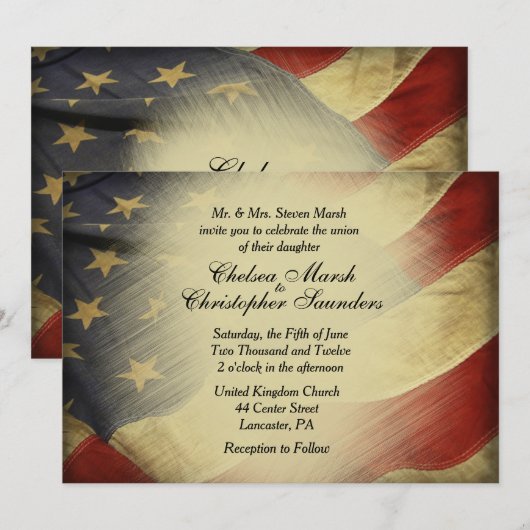 Antique Faire-part de mariage du drapeau américain (Devant / Derrière)