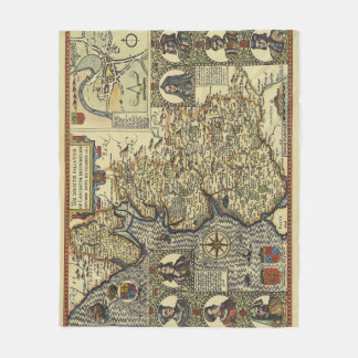 Antique Fantasy Sea Monster Map Print Fleece Deken
