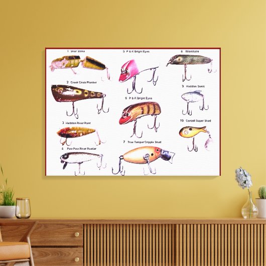 "Antique Fishing Lures Wall Art" Canvas Afdruk (Insitu (Woonkamer))