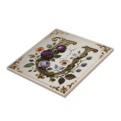Antique Floral Gold Letter U Monogram Tegeltje (Zijkant)