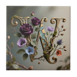 Antique Floral Gold Letter W Monogram Tegeltje