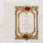 Antique Gilded Burgundy Bloom Formal Wedding Kaart (Voorkant / Achterkant)