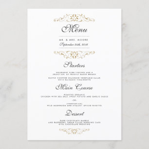Antique Gold Floury Mariage Dîner Menu