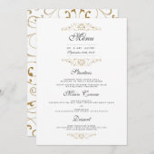 Antique Gold Floury Mariage Dîner Menu (Devant / Derrière)