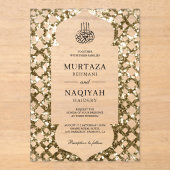 Antique Gold Glitter Frame Muslim Wedding Acryl Uitnodigingen (Voorkant)