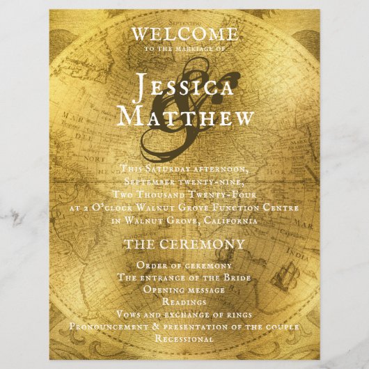 Antique Golden Map Programme de mariage (Devant)