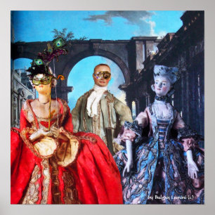 ANTIQUE ITALIAANSE POPPEN MASKERADE KOSTUUMPARTY POSTER