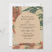 Antique Japanese Kimono Bamboo QR Code Wedding Kaart (Voorkant)