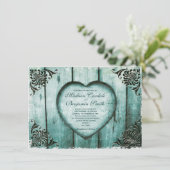 Antique Look Aqua Heart sur Faire-part de mariage (Debout devant)