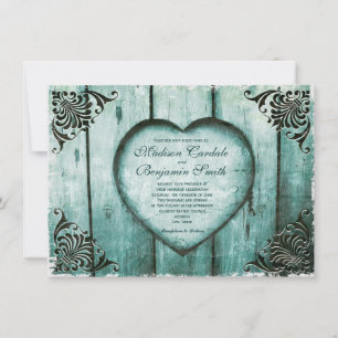 Antique Look Aqua Heart sur Faire-part de mariage 
