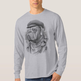 Antique Marble Bulldog Minister Statue in Flat Cap T-shirt
