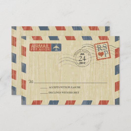 Antique mariage Airmail RSVP (Devant / Derrière)