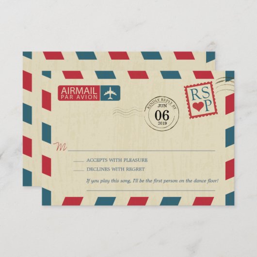 Antique mariage Airmail RSVP (Devant / Derrière)