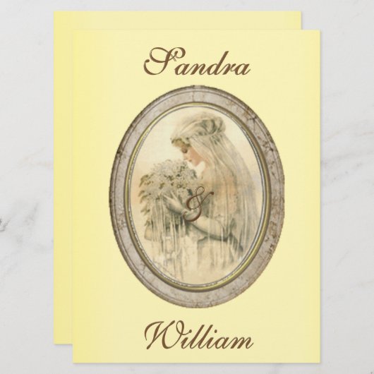 Antique mariée Faire-part de mariage jaune (Devant / Derrière)